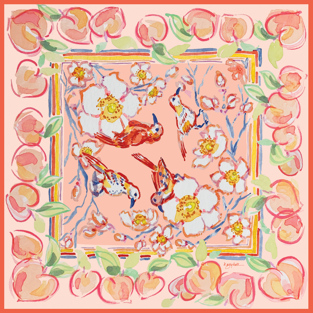 Banniere Collaboration: Georgia Peach Silk Scarf - 100% Silk Twill Scarf