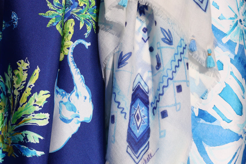 luxury elephant silk scarf cashmere greek isles silk scarf blue silk scarf