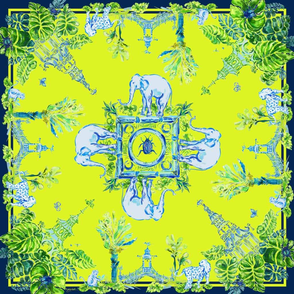 Chartreuse Elephant Silk Twill Scarf