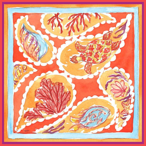◇DAKS◇ [SILK100%] Coral chain pattern long silk scarf DCSC Coral Kaleidoscope - 100% Silk Twill Scarf – Grey Hall Design