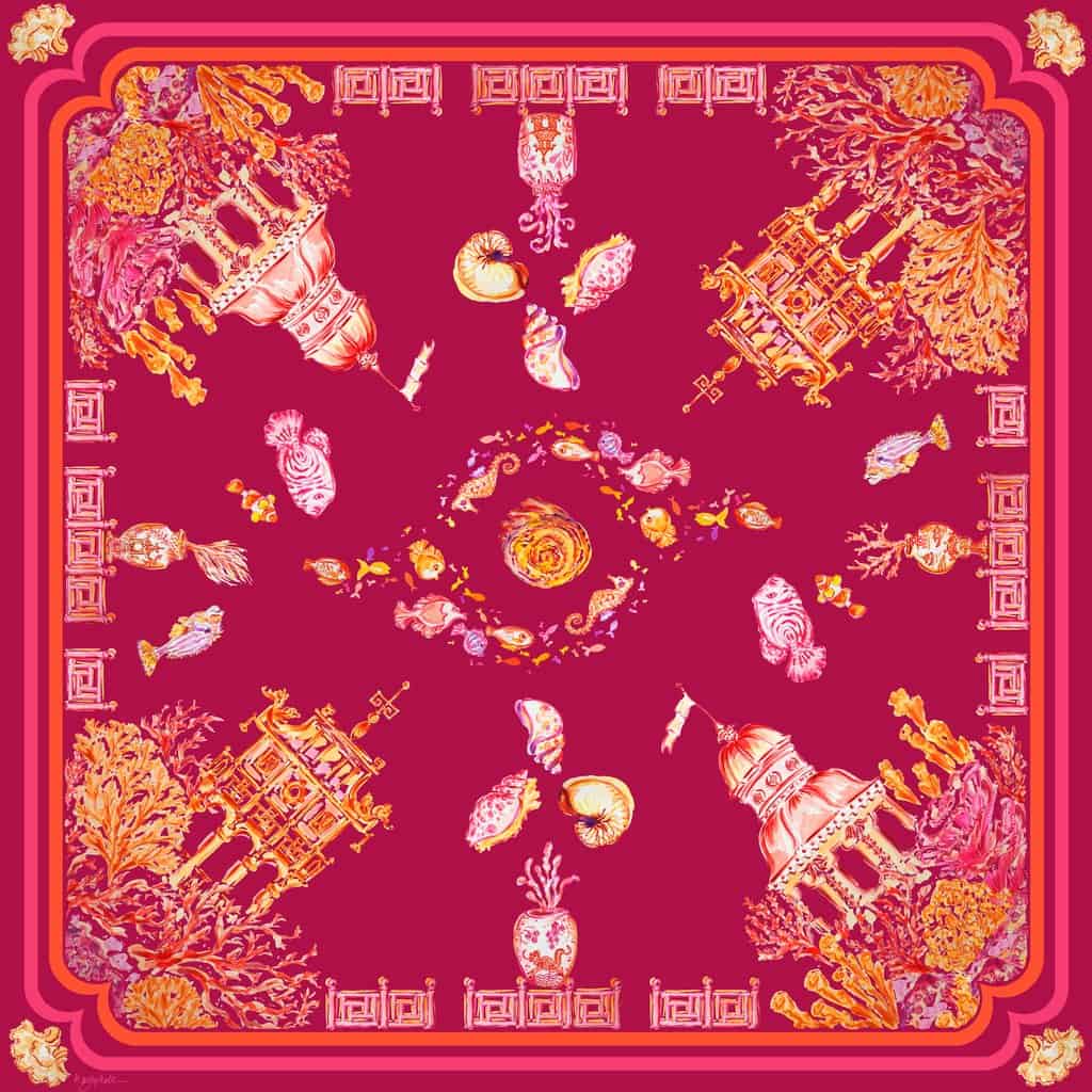 Raspberry Pagoda Silk Twill Scarf