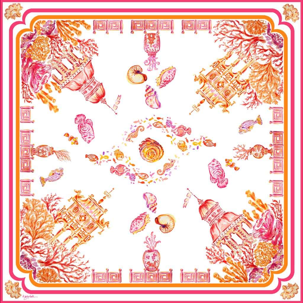 Resort White Chinoiserie Silk Twill Scarf