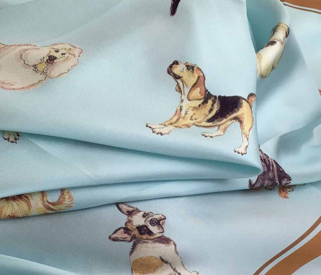 Ice Blue Puppy Dog Silk Twill Scarf