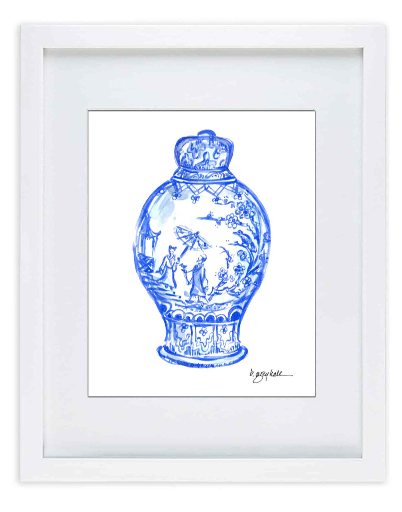 Serenade Lady with Umbrella Jar – Watercolor Art Print