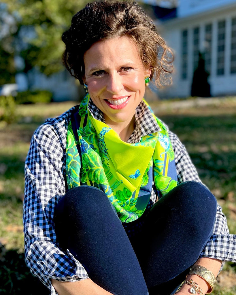 Apple Green Elephant Walk - Chinoiserie in the Jungle 100% Silk Twill Scarf