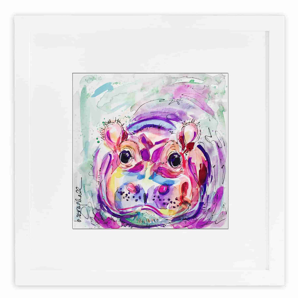 Pop Art Hippo – Watercolor Art Print