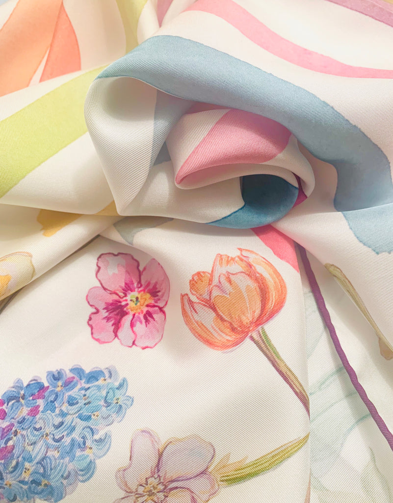 In the Garden - 100% Silk Twill Scarf
