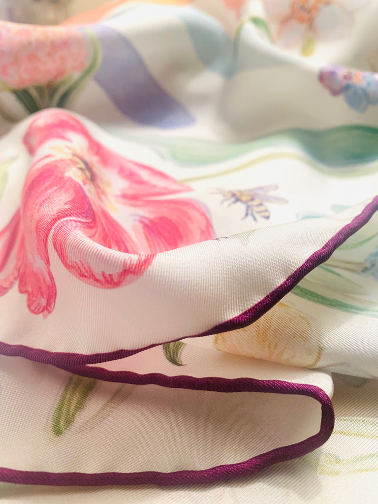 In the Garden - 100% Silk Twill Scarf