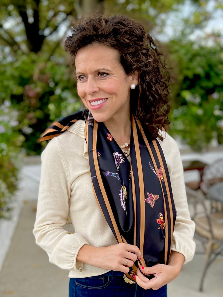 Black as Midnight - African Birds - 100% Silk Twill Scarf