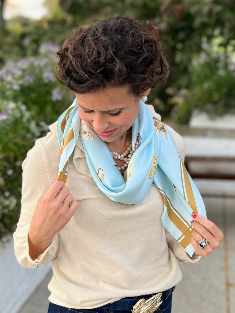 Ice Blue Pups - Pastel Blue 100% Silk Twill Dog Scarf