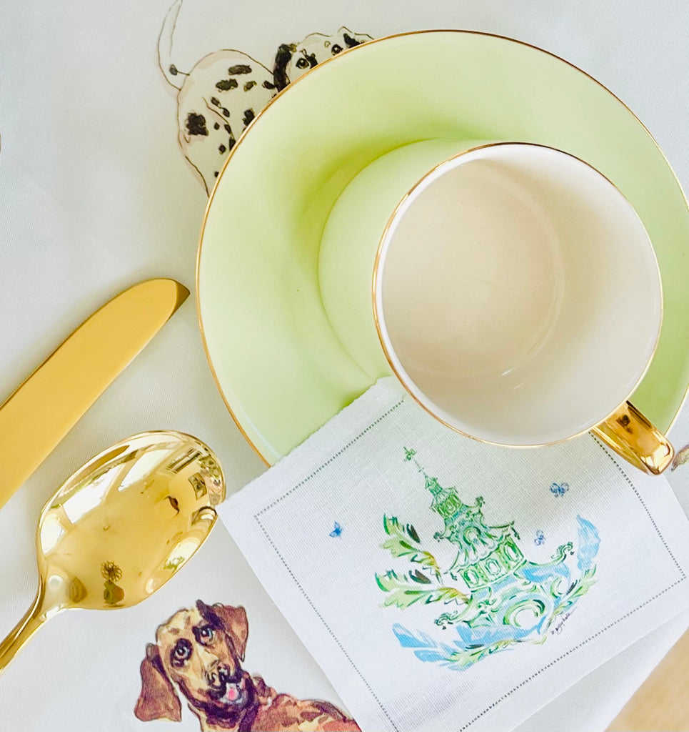 Blue & Green Pagoda Cocktail Napkins - 100% Cotton