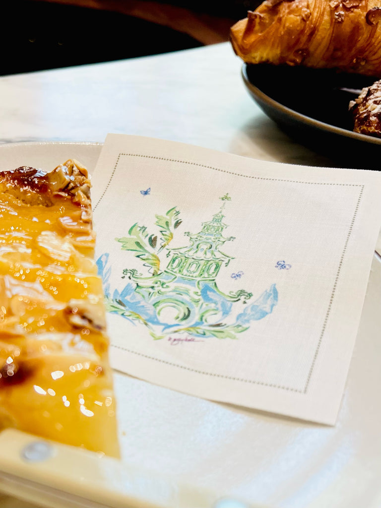 Blue & Green Pagoda Cocktail Napkins - 100% Cotton