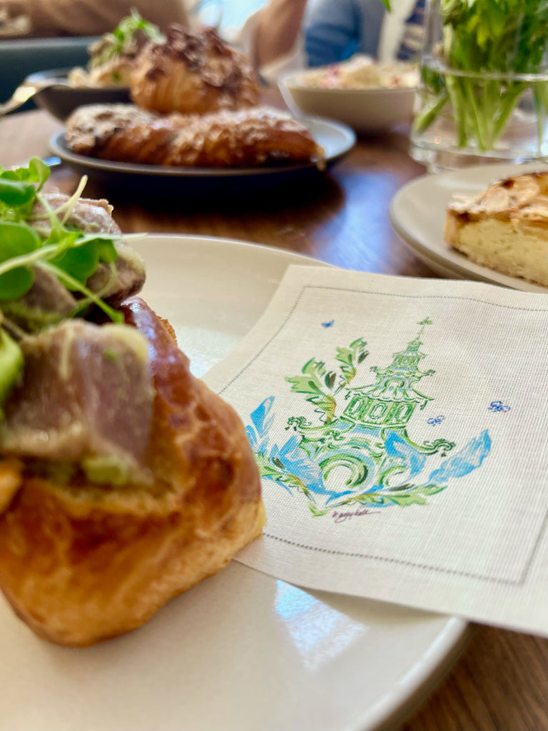 Blue & Green Pagoda Cocktail Napkins - 100% Cotton