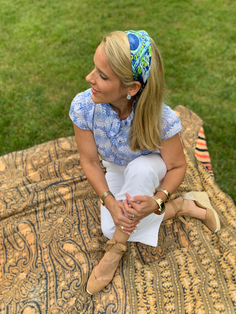 Royal Blue Elephant Walk - Chinoiserie in the Jungle 100% Silk Twill Scarf