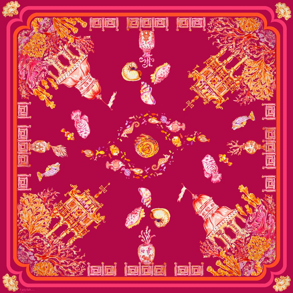 Raspberry Accordion Pleat - 100% Silk Twill Scarf