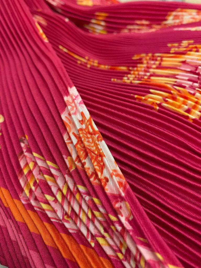 Raspberry Accordion Pleat - 100% Silk Twill Scarf