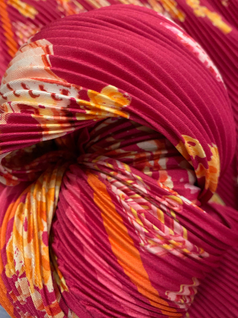 Raspberry Accordion Pleat - 100% Silk Twill Scarf