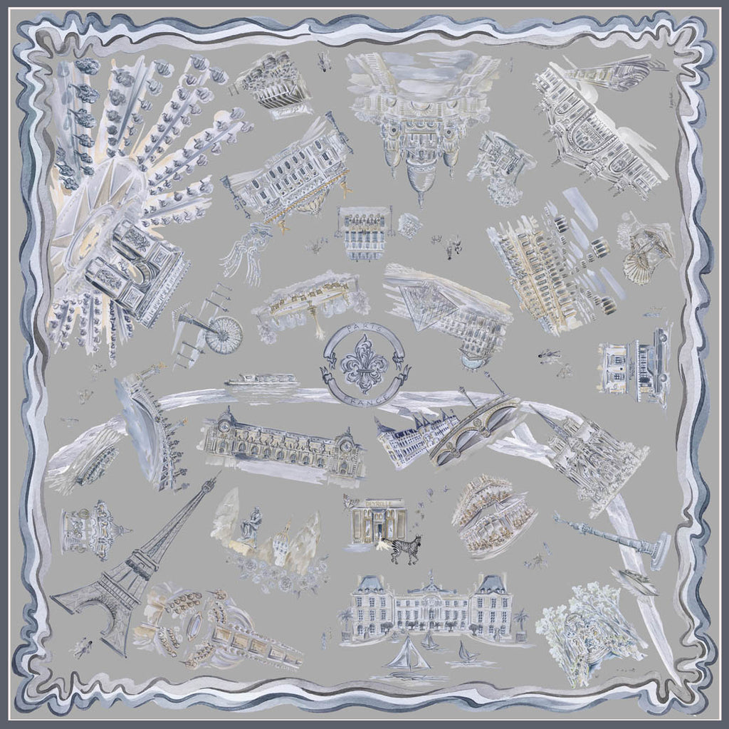 Paris - Pewter - 100% Silk Twill Scarf