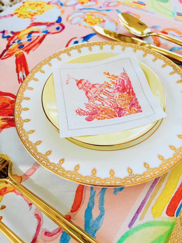Pink Pagoda Cocktail Napkins - 100% Cotton