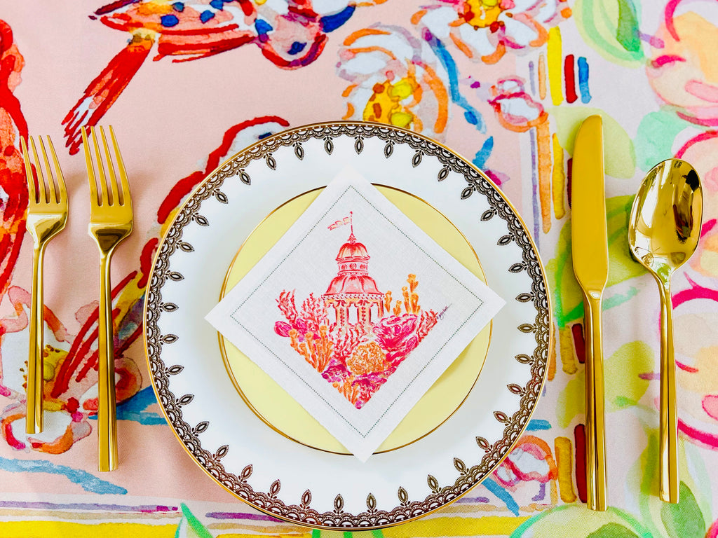 Pink Pagoda Cocktail Napkins - 100% Cotton