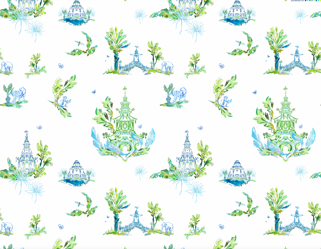 The Village Fabric ~ Jungle Pagodas