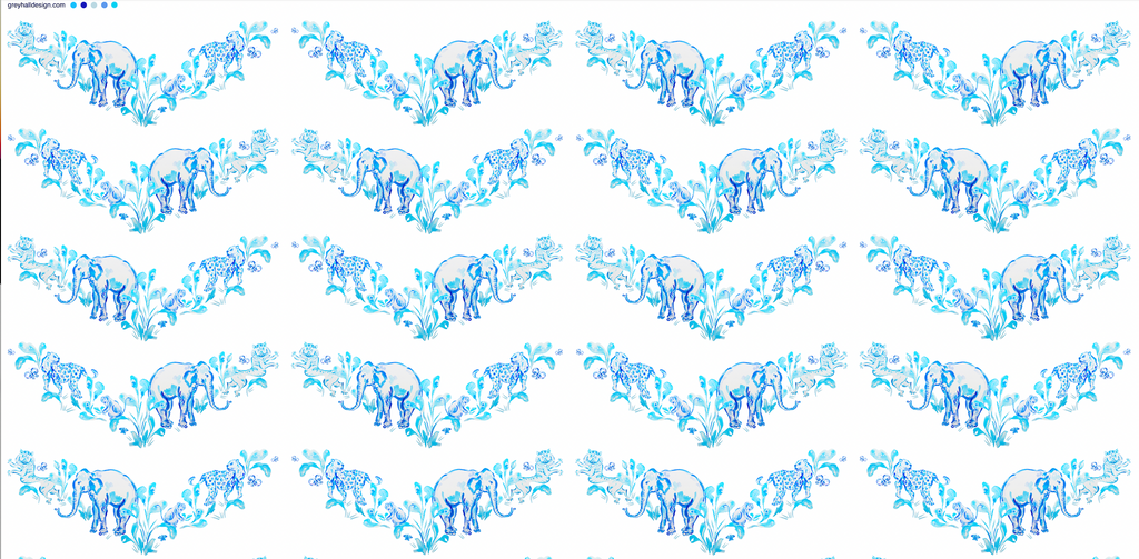 Chinoiserie Chevron Fabric - Blue Jungle Animals