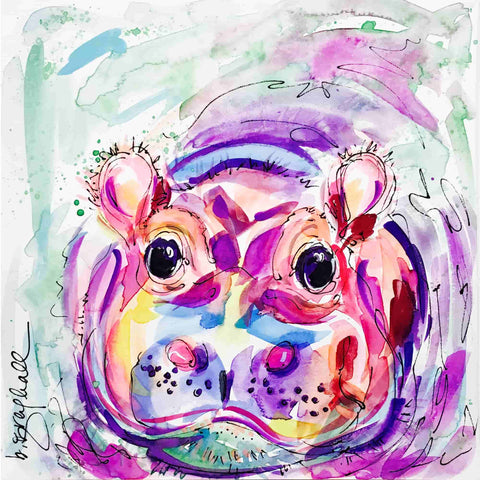 Pop Art Hippo – Watercolor Art Print