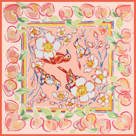 Banniere Collaboration: Georgia Peach Silk Scarf - 100% Silk Twill Scarf