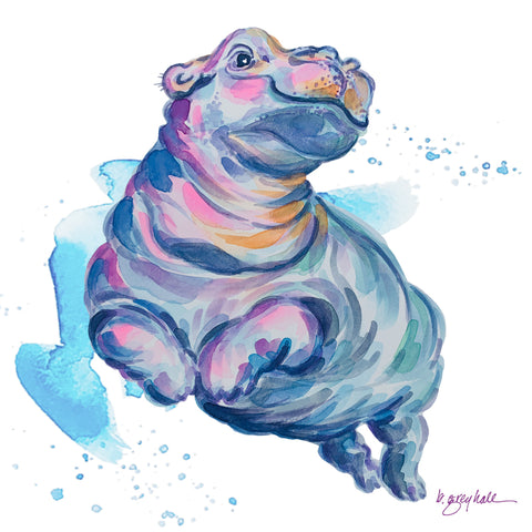 Splish-Splash with America's Favorite Hippo - Watercolor Art Print