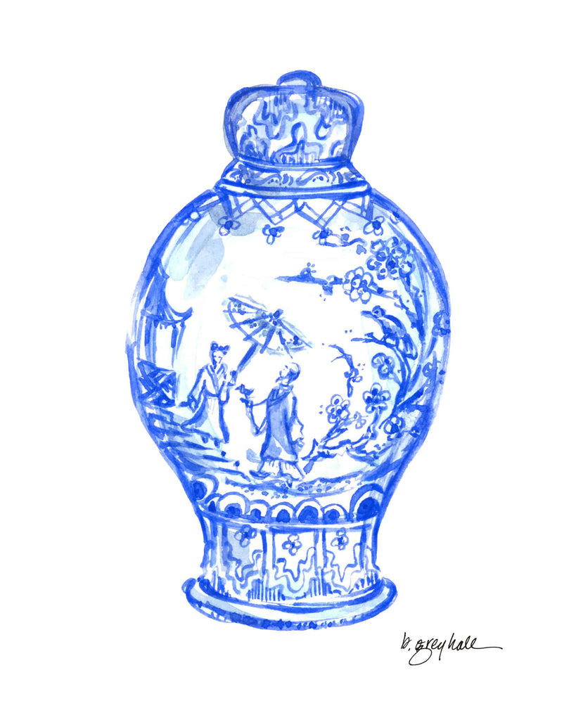 Serenade Lady with Umbrella Jar – Watercolor Art Print