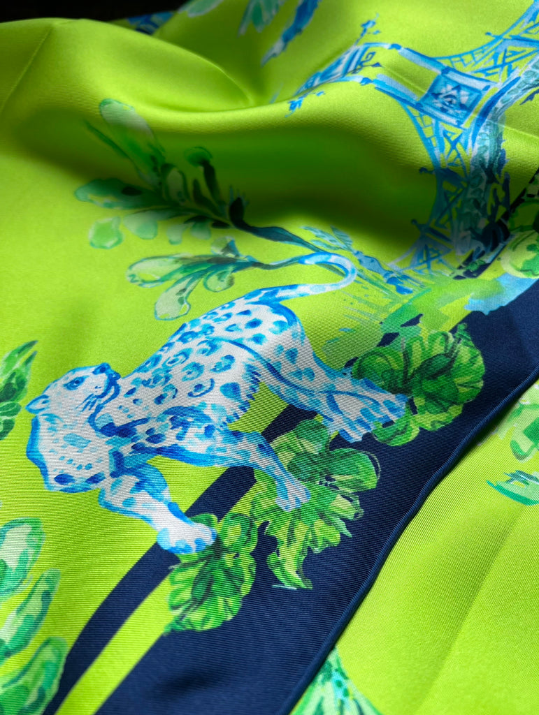 Apple Green Elephant Walk - Chinoiserie in the Jungle 100% Silk Twill Scarf