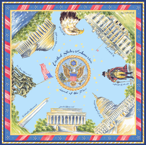 Patriotic Washington, D.C. - 100% Silk Twill Scarf